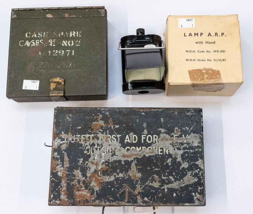 Mid 20th Century armoured fighting vehicle first aid kit, Brond Arrow marked, with original wax