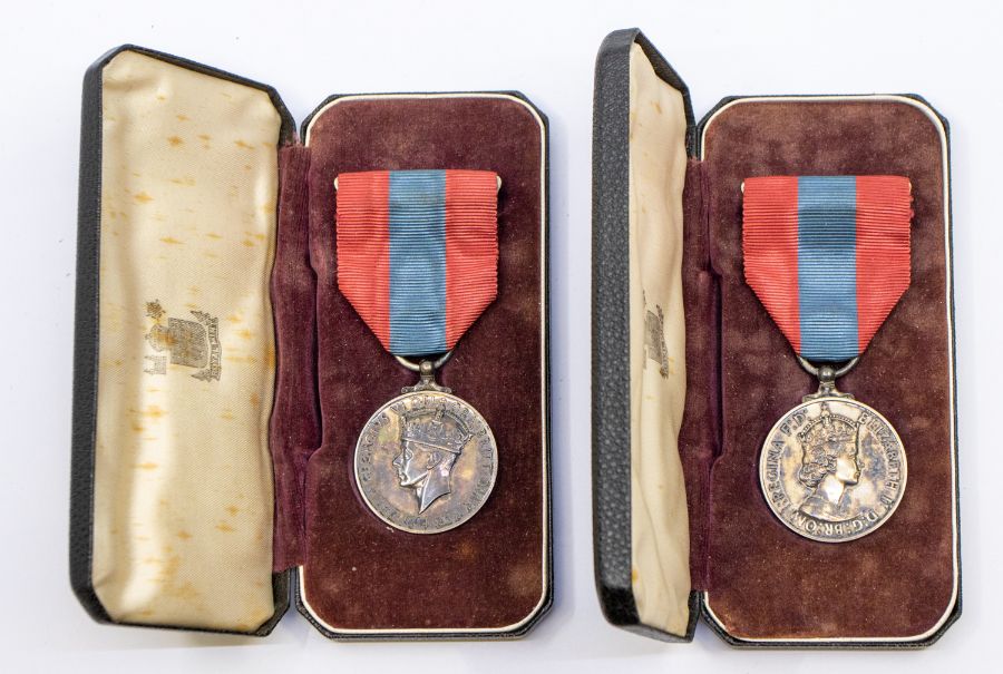 2 cased Imperial Service Medals, to include: a George VI example awarded to William Charles