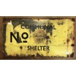 A WWII Communal air raid shelter enamel sign, yellow with black lettering, communal number A76