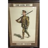 Original full size framed WW1 recruitment poster, ‘Come Along Boys’ ‘Enlist To-day’ by W.H.Caffyn
