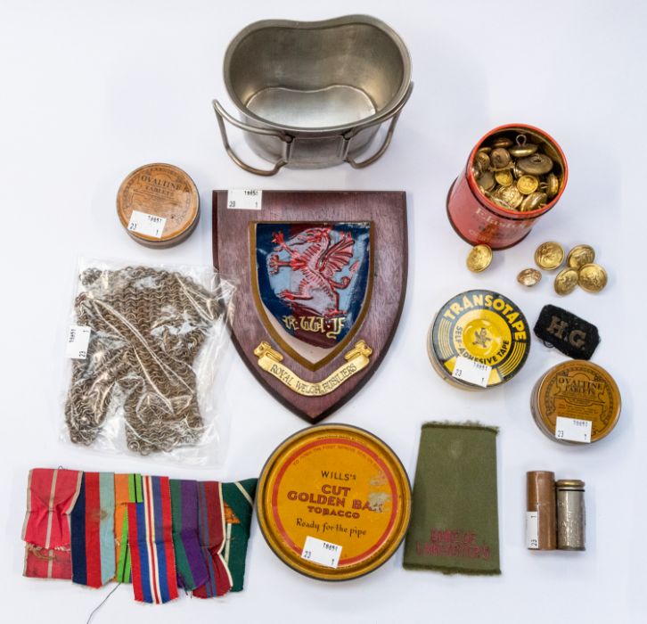 A selection military and related sundry items to include a collection of military and livery buttons