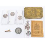 A selection of WWI interest items, to include: A brass 1914 Princess Mary tin (minus contents); a