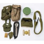 A selection of various military surplus and military style items including two webbing pouches,