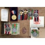 British WW2 Medals with restrike WW2 group of four, 1902 Coronation medal in Original Case.