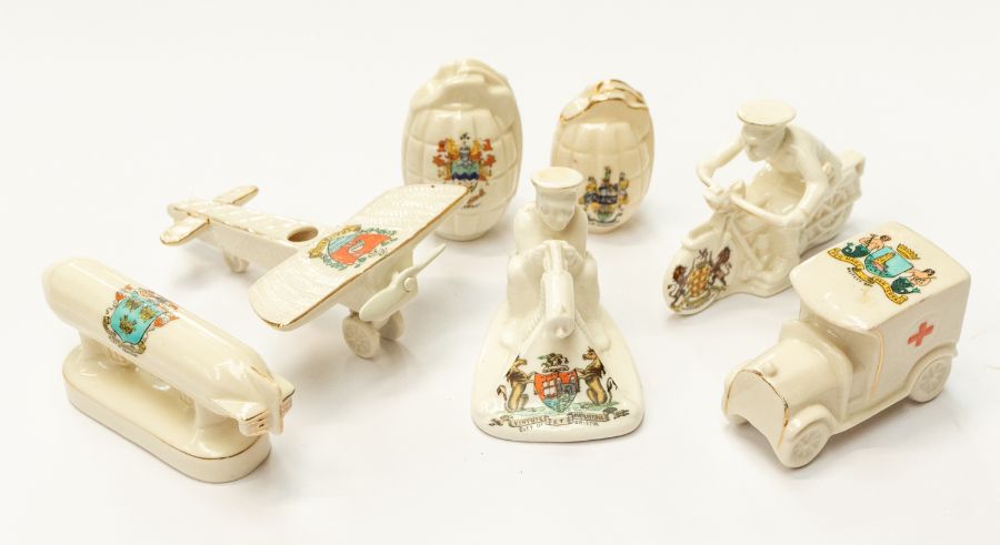 A collection of WWI interest crested china by various makers, including: a scarce Despatch Rider