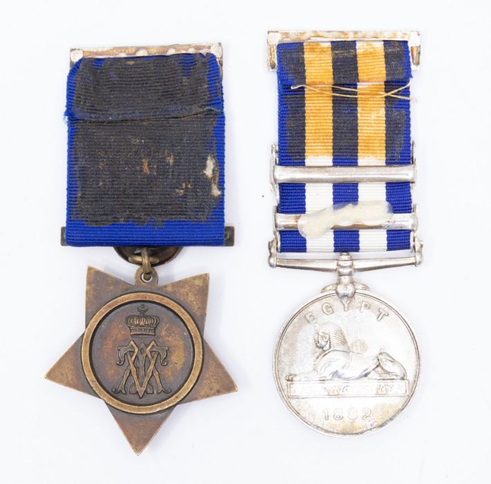 An Egypt Medal 1882-89 - fitted with a Suakin 1884 clasp, and additionally an El-Teb clasp which - Image 2 of 2