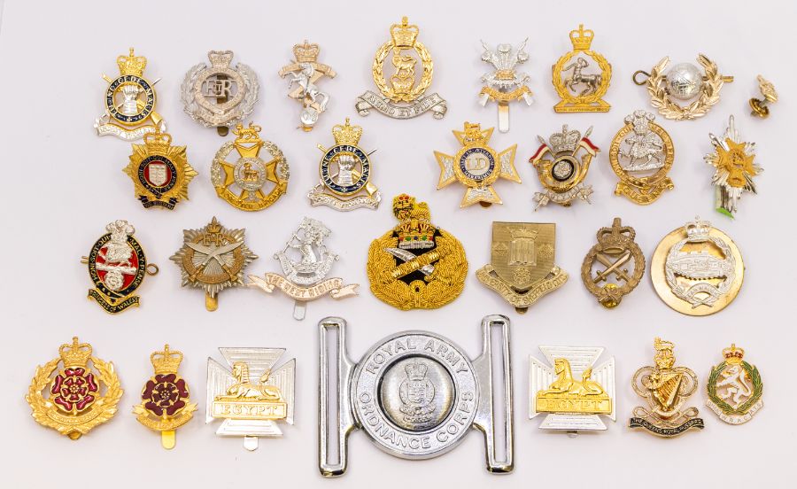 A large selection of modern cap badges and Insignia, including 27 Regimental and Corps badges, a