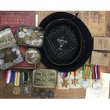 Collection of WW2 medals and items with coins, Emergency Rations etc. WW2 Medals of 1939-45 star,