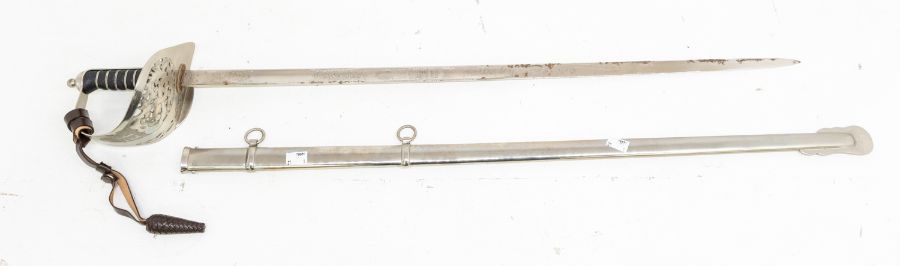 British Army 1897 pattern Infantry Officers sword, nickel plated basket hilt with EIIR Cypner,