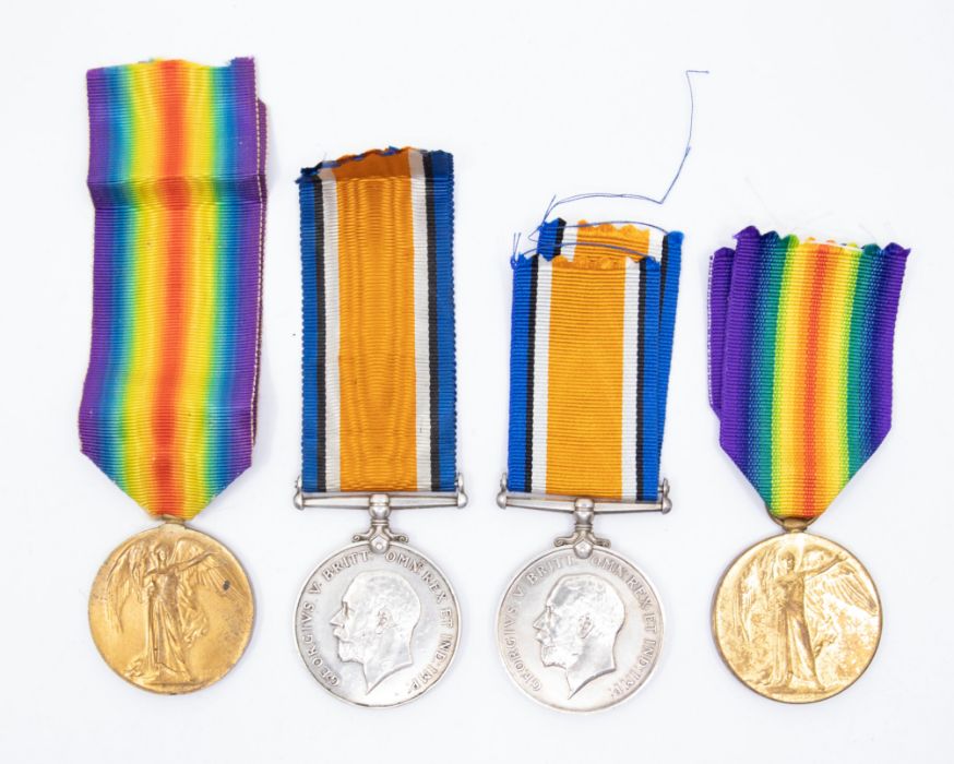 2 WW1 medal pairs, both consisting of the BWM and Victory medal. One pair named to 55148 A.E.