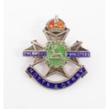 A Sherwood Foresters silver and enamel Kings Crown sweetheart brooch, by H Philips of Aldershot,