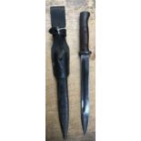 German WWI (WWII issued) bayonet with scabbard and frog (not matching serial numbers). 10” blade.