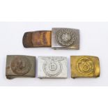 4 x WWII era German belt buckles, to include: a German army buckle marked OTD 1941 complete with