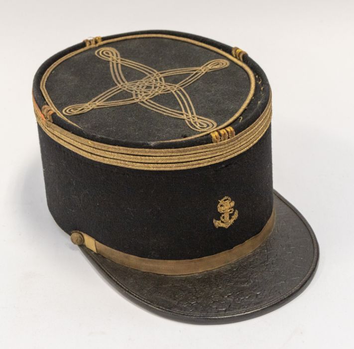 A scarce French circa WWI Naval tunic belt and Kepi black wool with gilt fouled anchor buttons, - Image 4 of 4