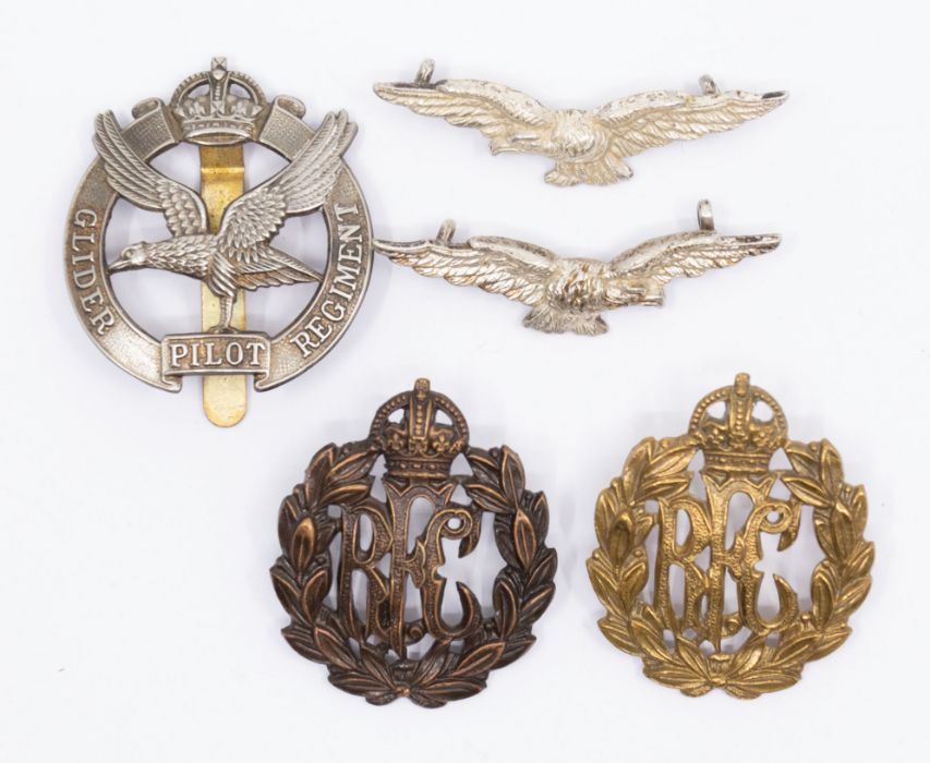 A small selection of British Aviation interest badges including a white metal Glider Pilot