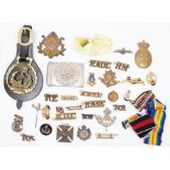 A selection of military / royal family related badges, shoulder titles, buckles, medallions etc.