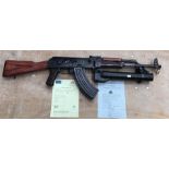 Deactivated AK-47 with under barrel grenade launcher fitted with certificates of deactivation for