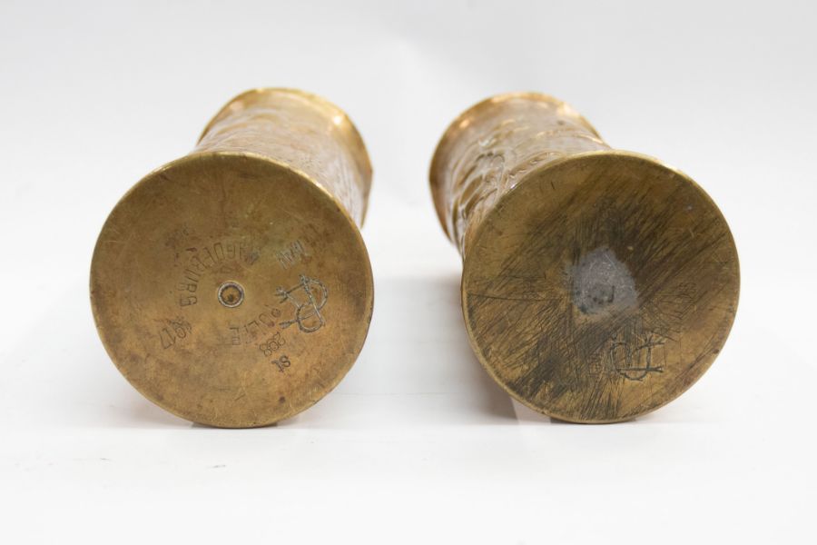 A pair of 1917 dated German75mm shell cases, both have hand worked stipple and repousse decoration - Image 3 of 3