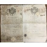 Two early French passport dated 1829 and 1830, branded marks.