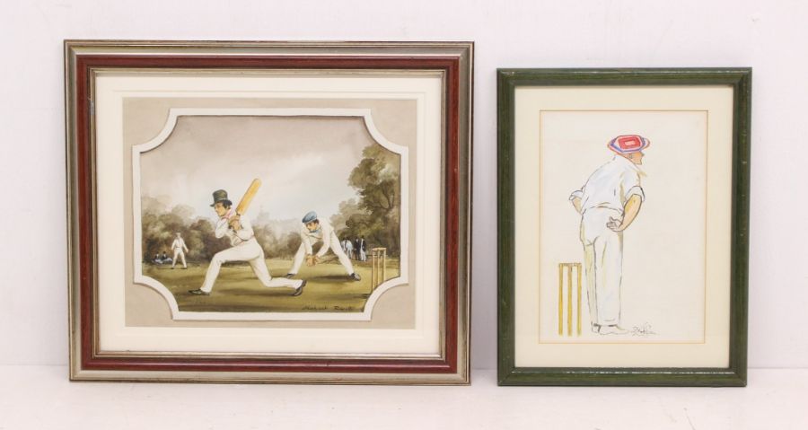 Cricket: A collection of five assorted framed / mounted cricket interest pictures to include: Stacey - Image 3 of 3
