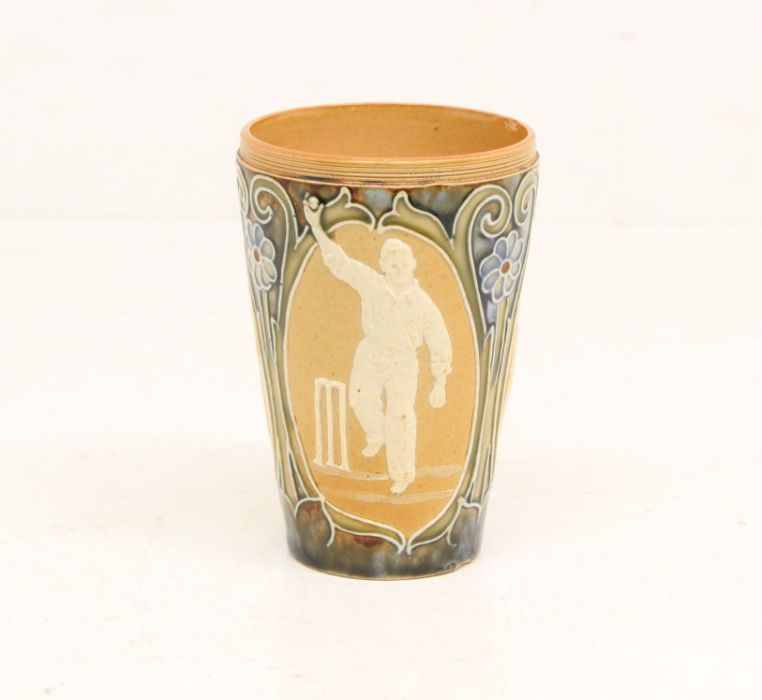 Cricket: A Doulton Lambeth, Art Nouveau Stoneware Beaker, Made by Doulton Lambeth, circa 1890s. A - Image 2 of 4