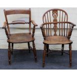 a 19th century yew and elm double hoop and stick back Windsor armchair, with saddle seat and