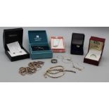 A selection of silver items of jewellery ( thirteen pieces) comprising necklaces, rings, earrings