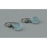 A pair of aquamarine briolette and diamond earrings in 18ct white gold