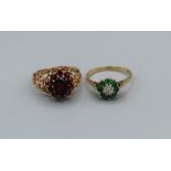 A 9ct gold emerald and diamond dress ring, approximate gross weight 2.4gm, plus a yellow metal and