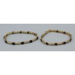 A pair of 9ct gold gemset bracelets, one in sapphire and diamond, the other garnet and diamond,