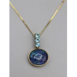 A 9carat gold opal triplet and topaz pendant (from QVC) with a fine 9carat curb chain