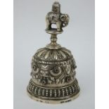 Gem set Continental silver table bell with elephant finial. English import marks 1904