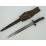 A British Pattern 1888 bayonet with scabbard and leather frog