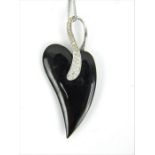 Diamond set 9ct white gold and black onyx heart shaped pendant and chain