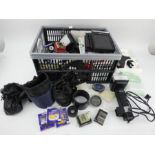 Quantity of photographic equipment including lens cases, filters, Metz flashgun etc
