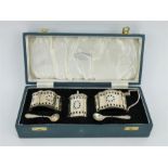 Georgian style five piece silver condiment set, boxed - Birmingham 1972