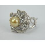 18ct white gold, diamond and natural pearl fashion ring, probably Alan Gard