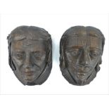 Antique Charles I and Oliver Cromwell carved oak mask ceiling bosses