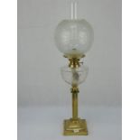 Early 20th Century classical column oil lamp with facet cut reservoir - 68cm