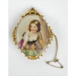 19th century hand painted porcelain brooch in 9ct gold mount