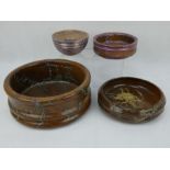 Four 'Lightning Art' turned wooden bowls with electrical tracery decoration