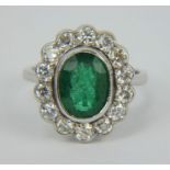 18ct white gold Colombian emerald and diamond set cocktail ring