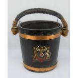 Heavy coopered oak powder bucket with coat of arms - 20th century
