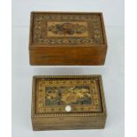 Two 19th century Tunbridge Ware trinket boxes, one with hinged lid