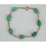 9ct gold and turquoise bead bracelet - 20cm