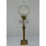 Early 20th century classical column oil lamp with barley twist stem - 78cm