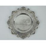 Ornately engraved Victorian silver card tray, Sheffield 1846