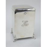 Edwardian silver leather lined four pack playing card box, Birmingham 1904