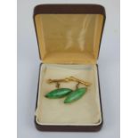 Pair of 18ct gold and jade set cufflinks - 8.7 grams
