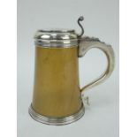 19th century Georgian style silver & horn pint tankard, London 1878, Henry William Dee